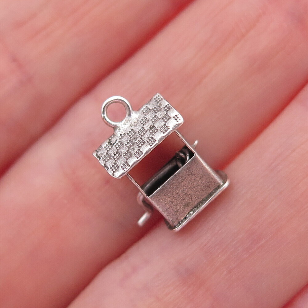 925 Sterling Silver Antique Art Deco Water Well Oxidized 3D Charm Pendant